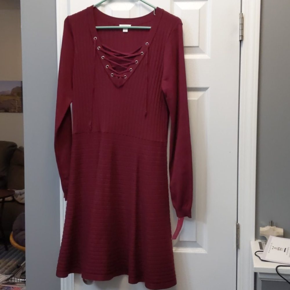 Wine maroon sweater dress